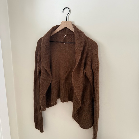 Free People Brown Mohair Open Front Cropped Cardigan Sweater L - Picture 2 of 11